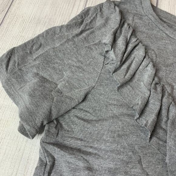 Express Gray Ruffle Trim Tee Small - Picture 3 of 5